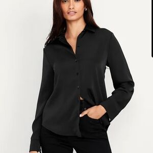 Satin Elegant Black Women's Button-Up Top